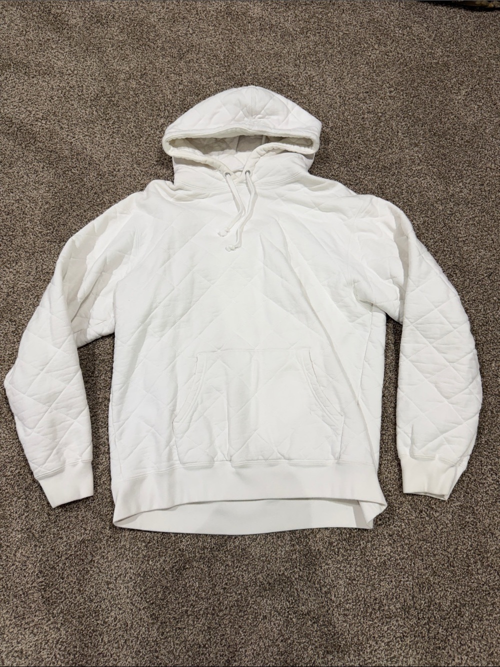 Supreme Men's White Quilted Hoodie Sweatshirt